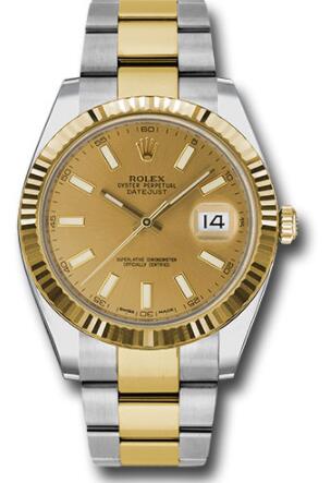 Replica Rolex Steel and Yellow Gold Rolesor Datejust 41 Watch 126333 Fluted Bezel Champagne Index Dial Oyster Bracelet